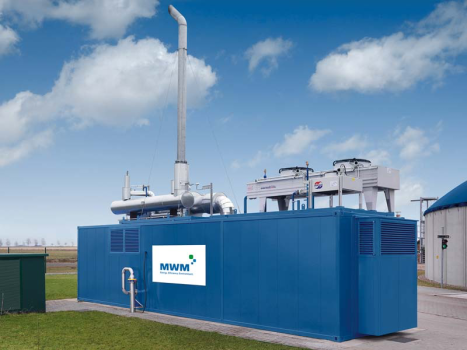 Классический вид газопоршневой электростанции на базе силового агрегата MWM, в контейнерном исполнении